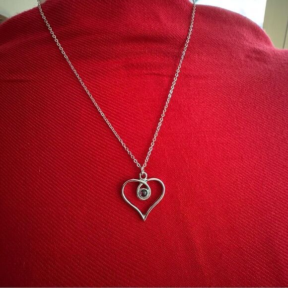 Silver Plated Necklace Heart Charm Gemstone - Picture 1 of 5